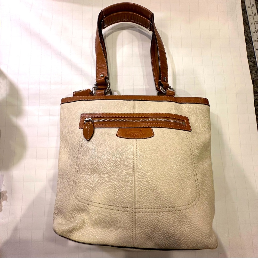 Coach Penelope Pebbled Leather Handbag...Beige and Brown